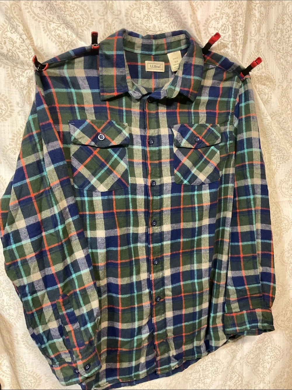 L.L. Bean Men's Blue, Green & Red Plaid Button-Down Shirt